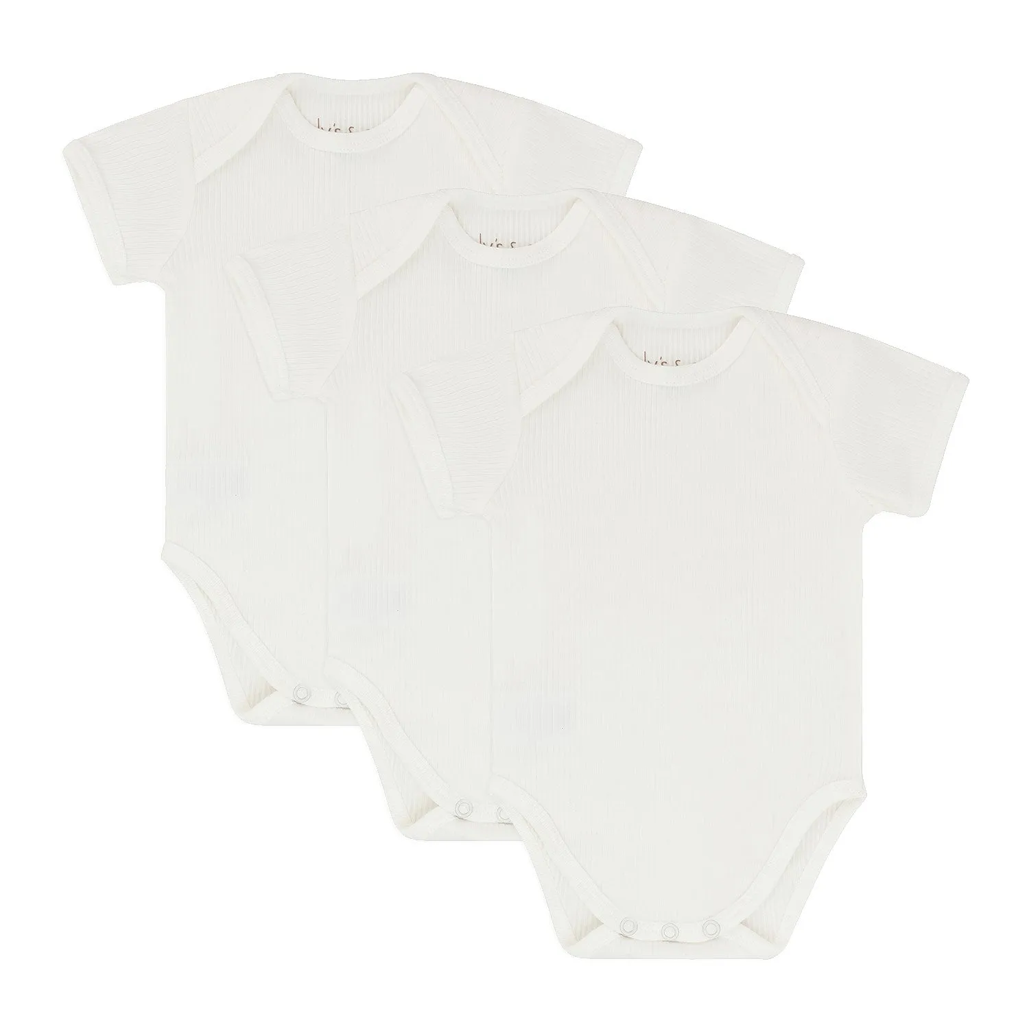 3 Pack Ribbed Short Sleeve Bodysuits - Ivory
