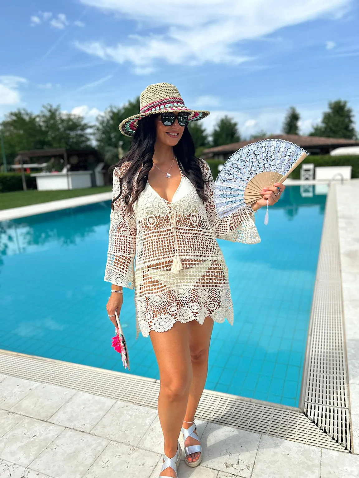 Antique Cream Crochet Detail Tassel Over Top Olivia