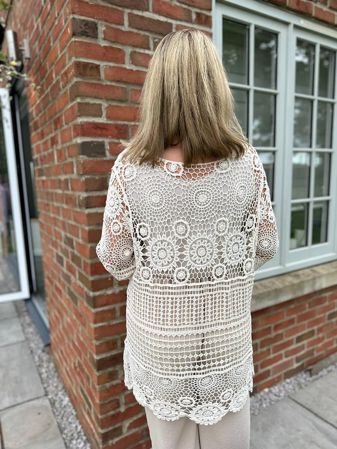 Antique Cream Crochet Detail Tassel Over Top Olivia
