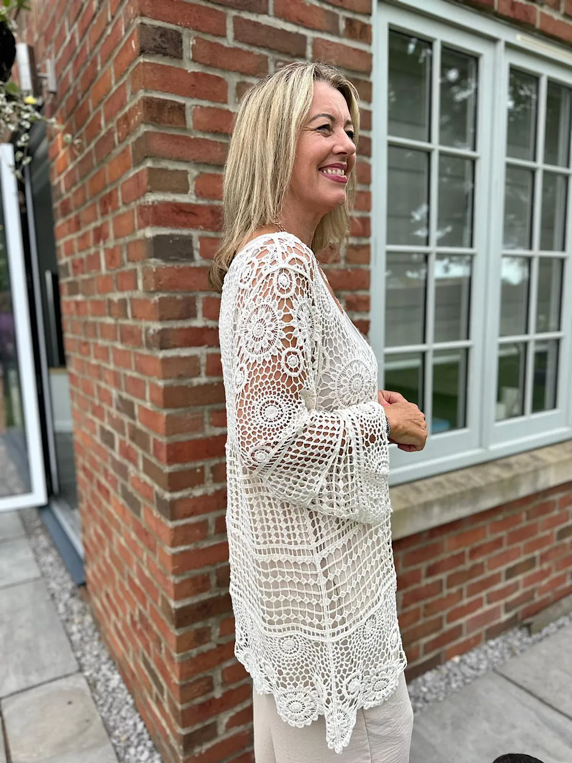 Antique Cream Crochet Detail Tassel Over Top Olivia