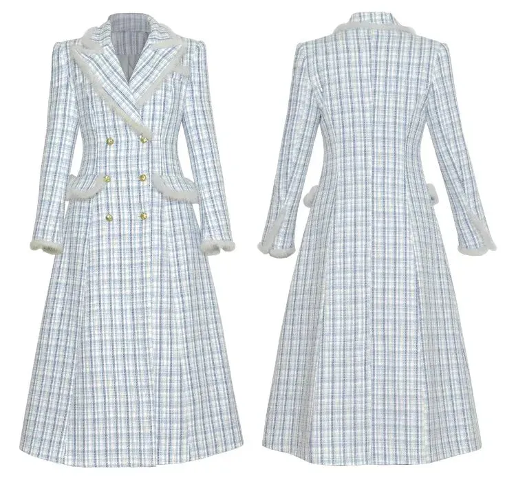 Bristol  Crystal Double Breasted Plaid Tweed Coat