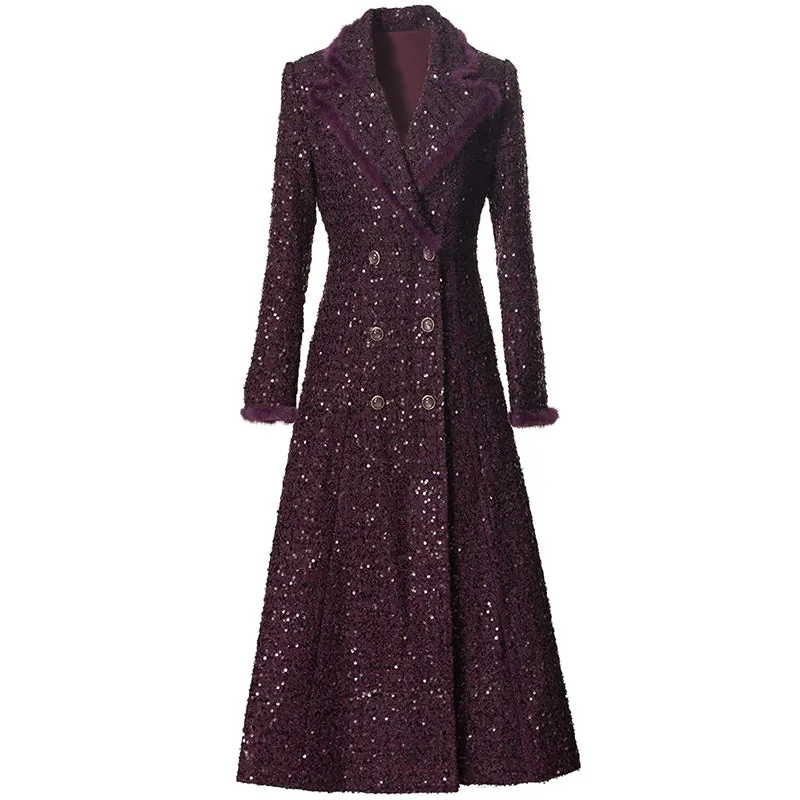 Brittany Double Breasted Sequins Tweed Coat