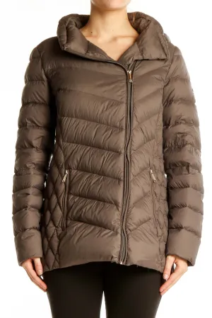 Brown Quilted Nylon Puffer Jacket
