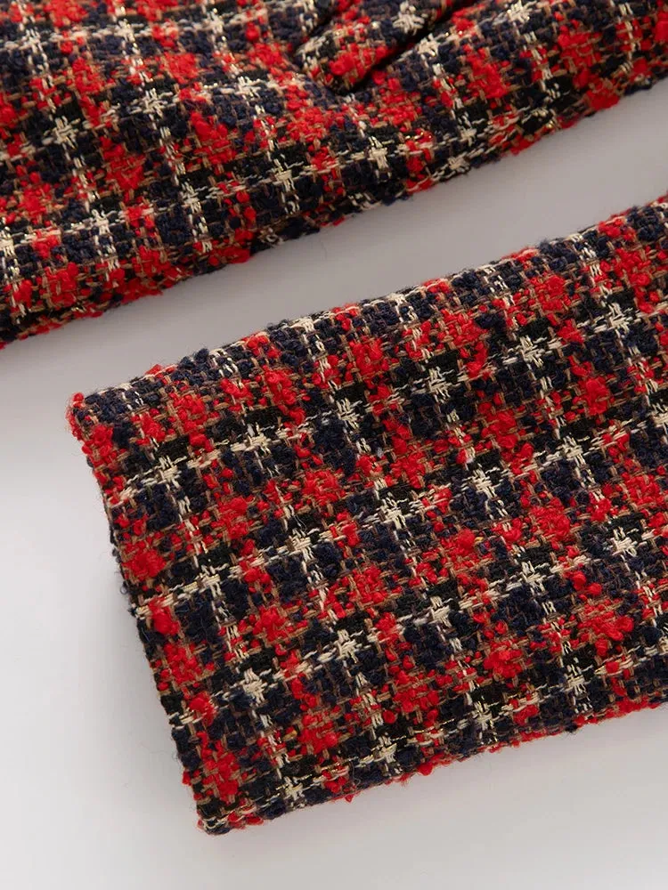Cameron Double Breasted Red Plaid Tweed Coat