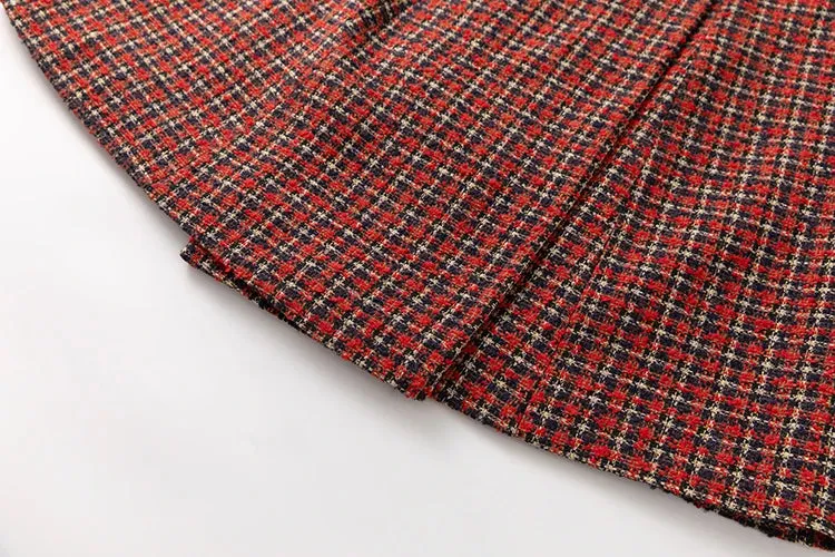 Cameron Double Breasted Red Plaid Tweed Coat