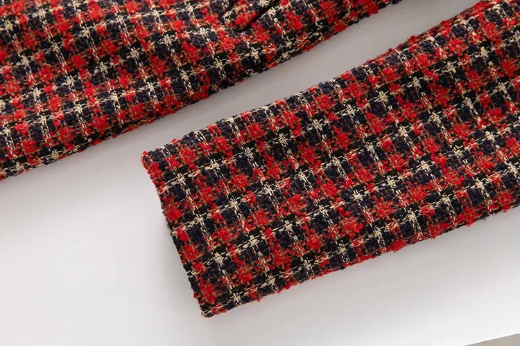 Cameron Double Breasted Red Plaid Tweed Coat