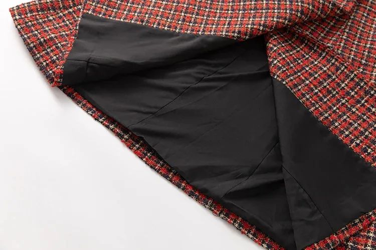 Cameron Double Breasted Red Plaid Tweed Coat