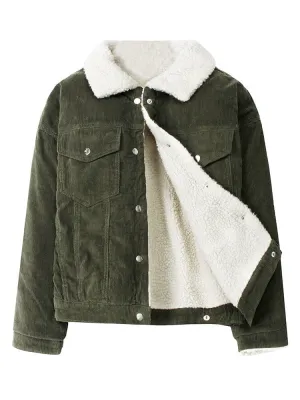 Corduroy Pockets Fluff Coats