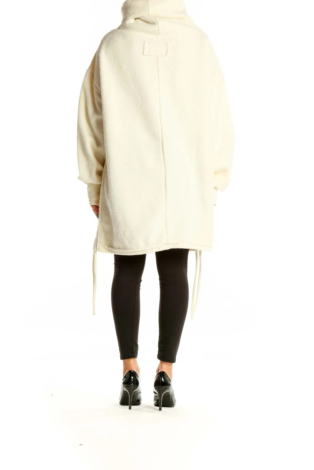 Cream Oversized Fleece Turtleneck Jacket