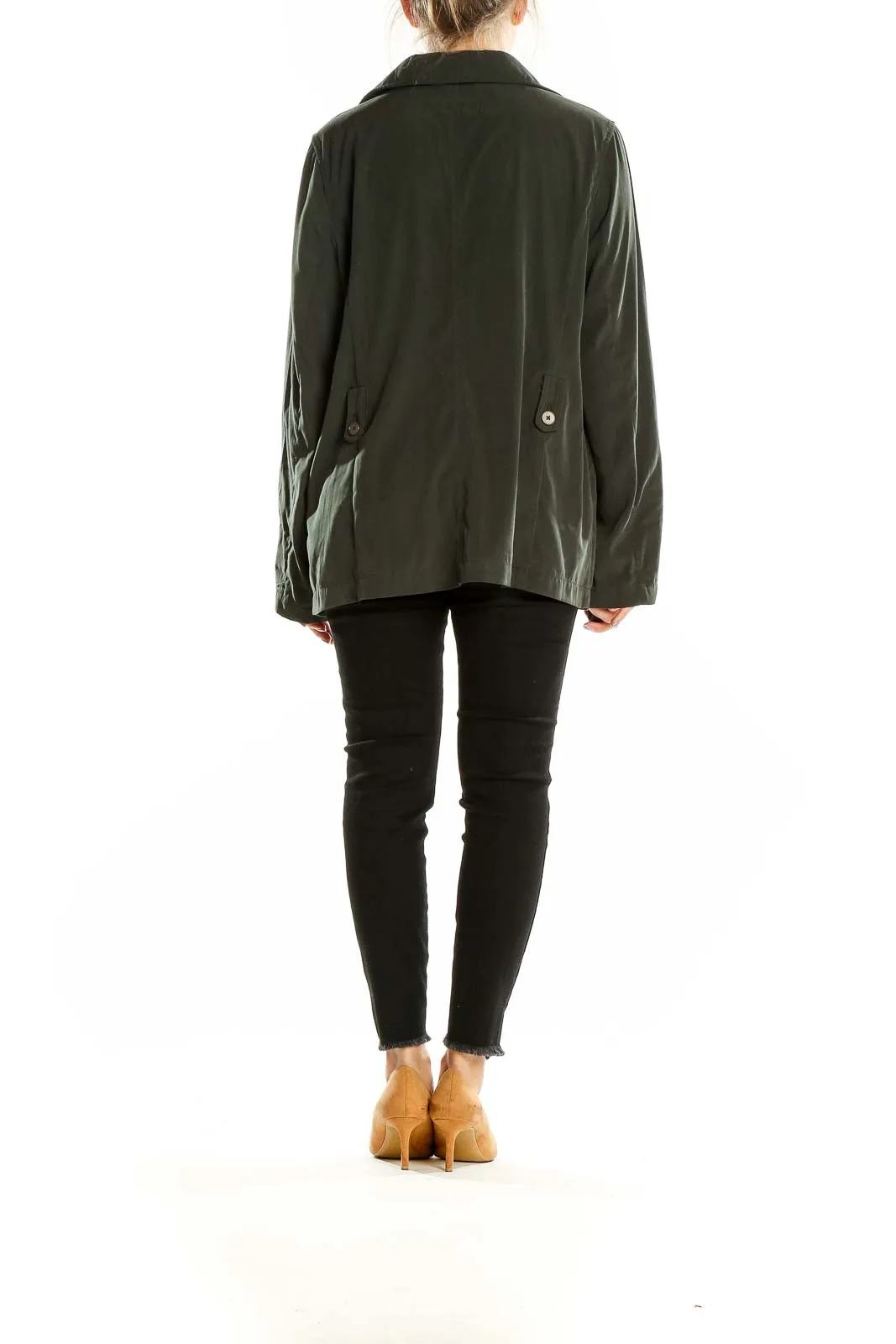 Dark Green Polyester Button-Up Jacket