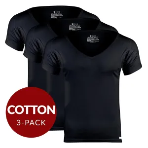 Deep V Cotton Sweat Proof Undershirt For Men - Black 3-Pack