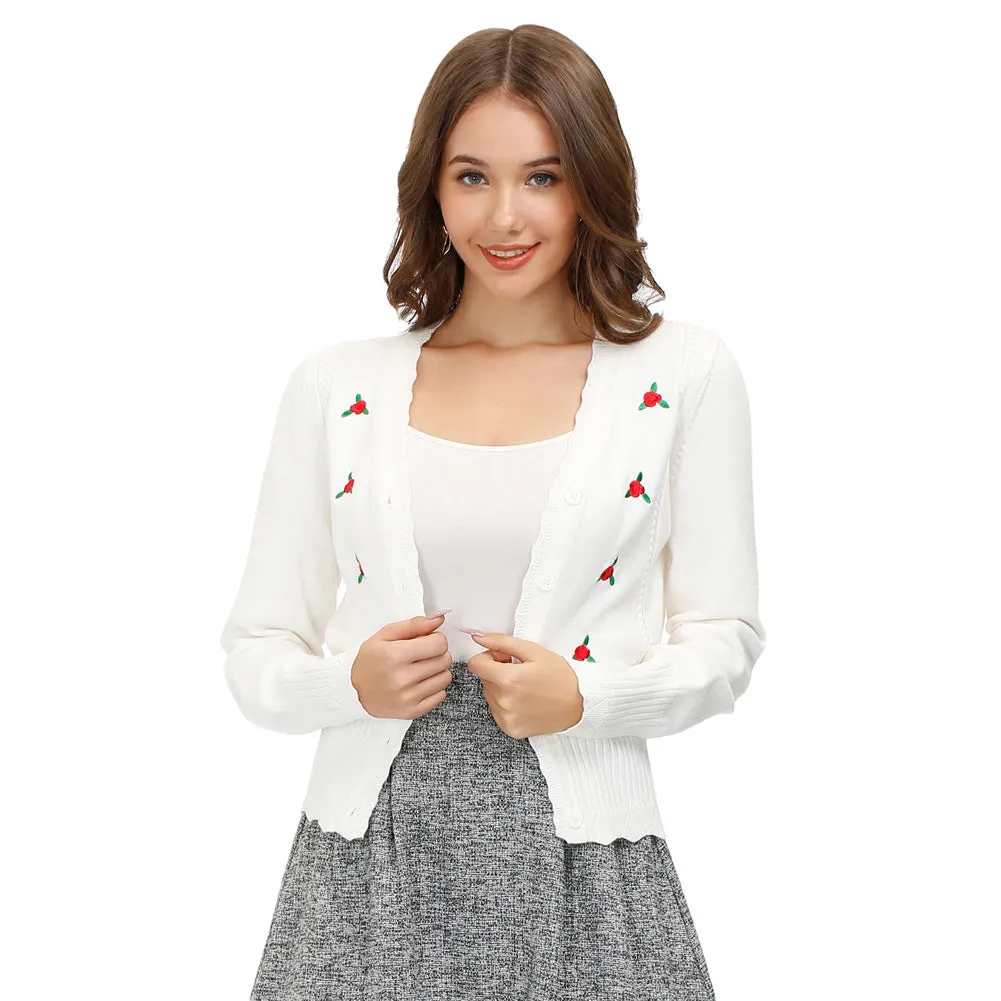 Embroidery Decorated Long Sleeve V-Neck Button Down Sweater Cardigan⏰Flash Sale