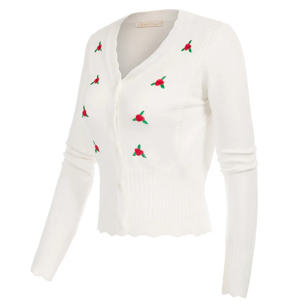 Embroidery Decorated Long Sleeve V-Neck Button Down Sweater Cardigan⏰Flash Sale