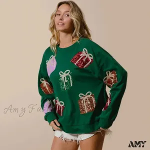 Glitter Patchwork Vintage Harajuku Slim Streetwear Long Sleeve Christmas Hoodie