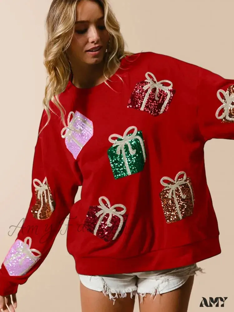 Glitter Patchwork Vintage Harajuku Slim Streetwear Long Sleeve Christmas Hoodie