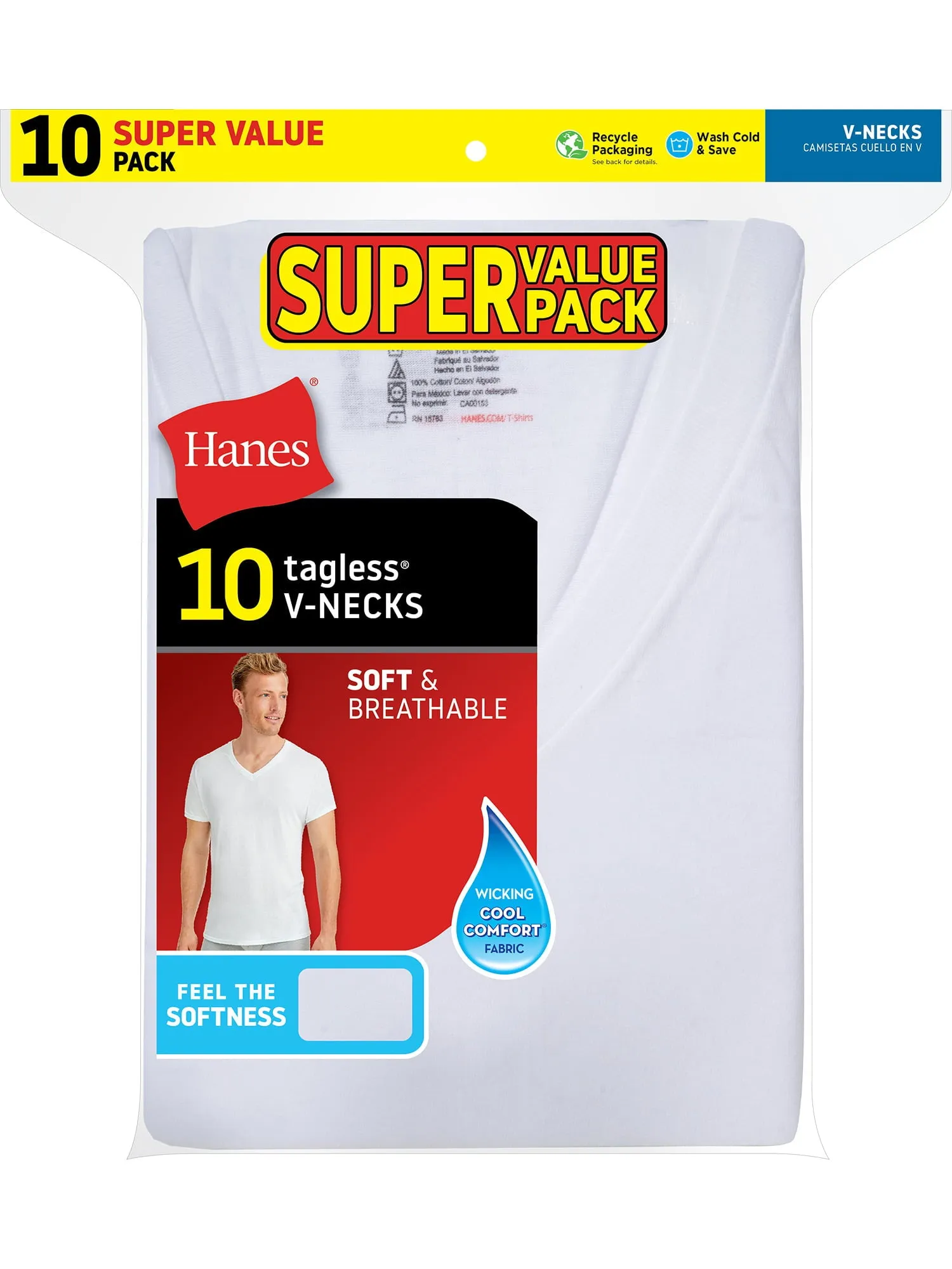 Hanes Men's Super Value Pack White V-Neck Undershirts, 10 Pack