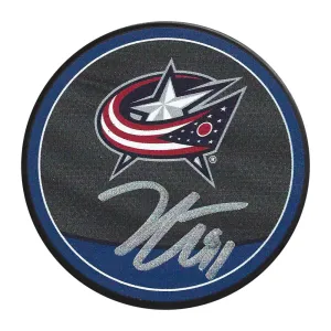 Kent Johnson Autographed Columbus Blue Jackets Reverse Retro Puck