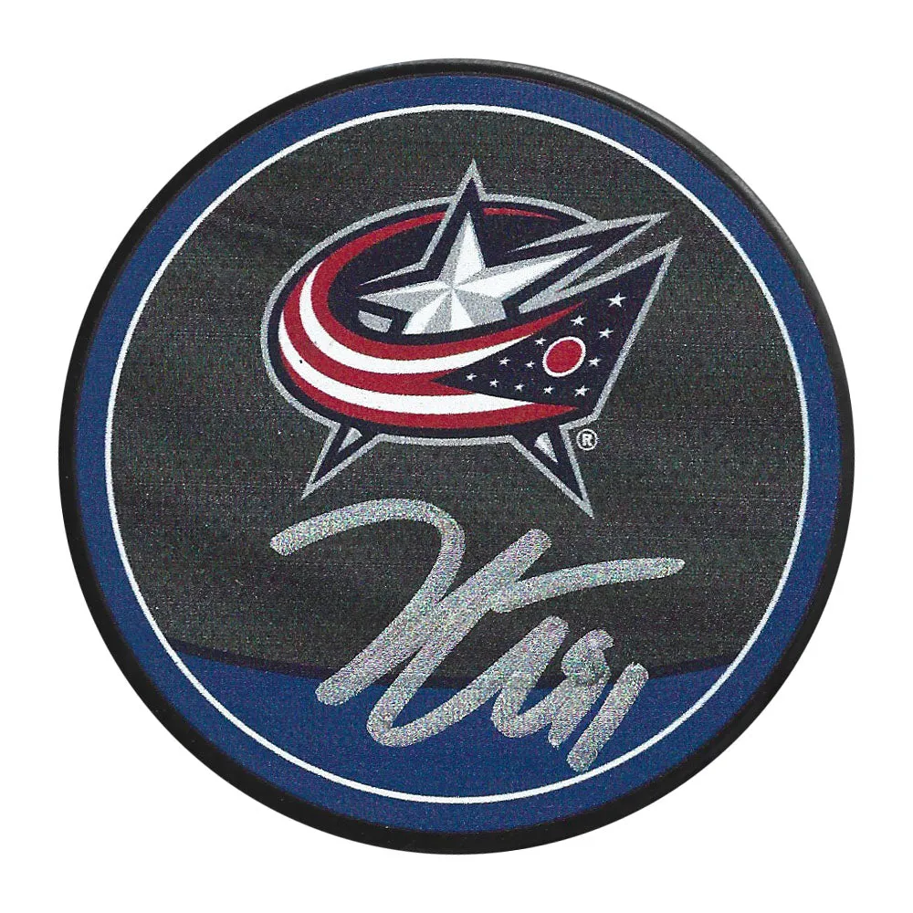 Kent Johnson Autographed Columbus Blue Jackets Reverse Retro Puck