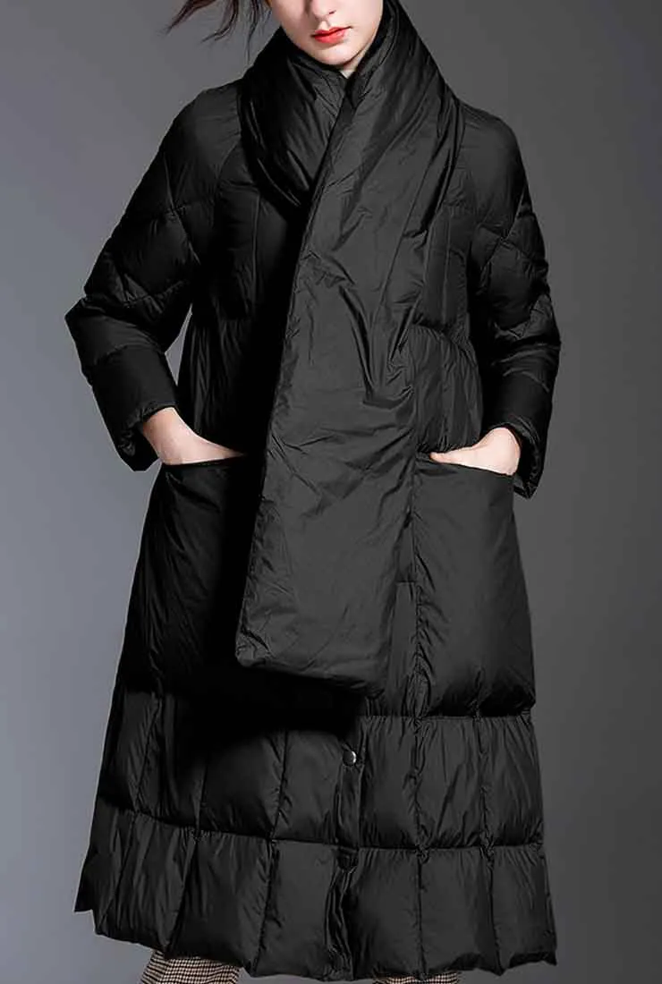 Loose Scarf Collar Long Down Puffer Coat