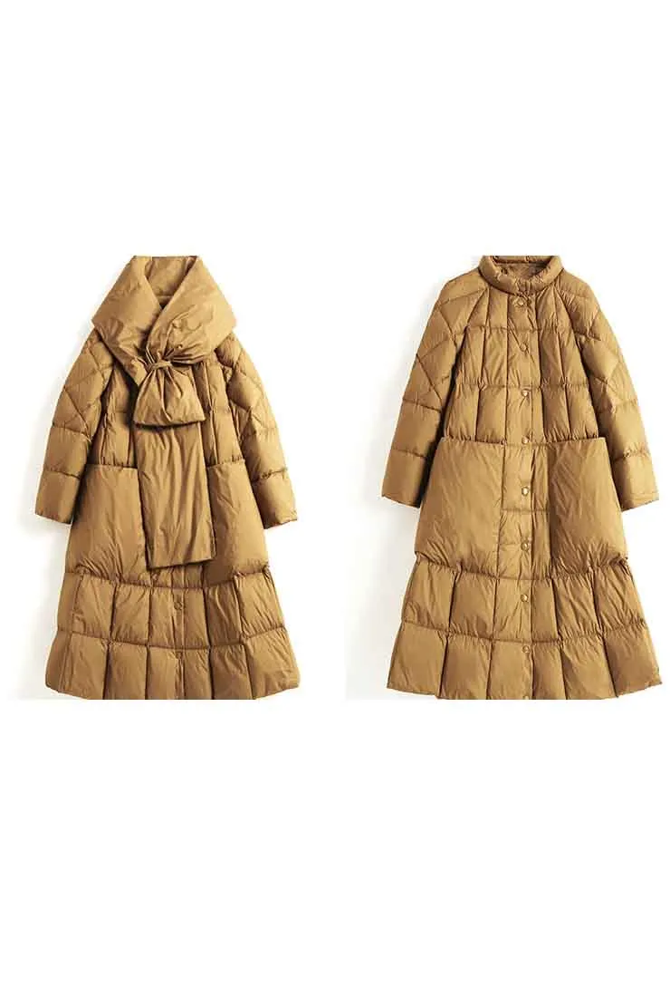 Loose Scarf Collar Long Down Puffer Coat