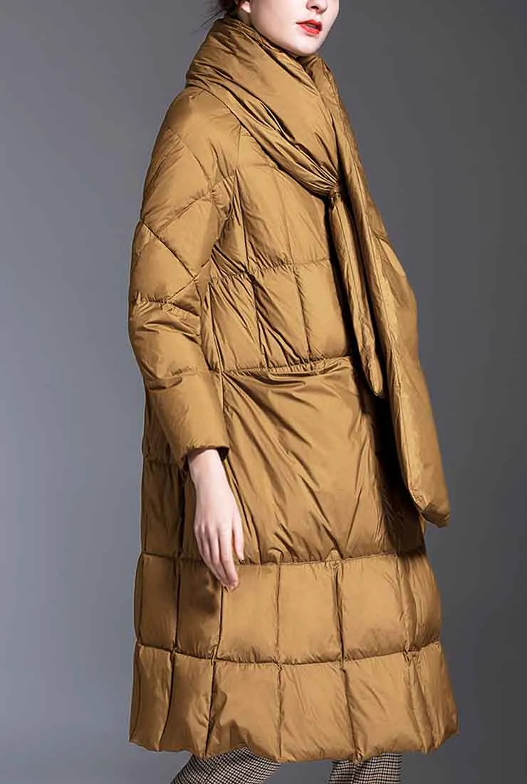 Loose Scarf Collar Long Down Puffer Coat