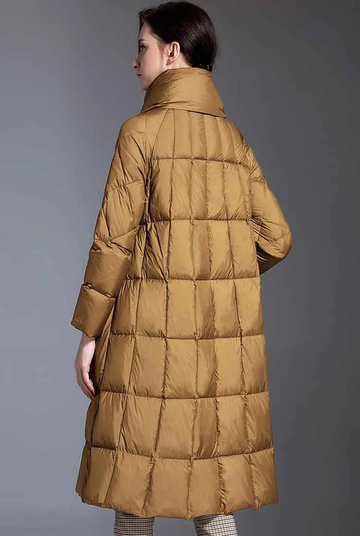 Loose Scarf Collar Long Down Puffer Coat