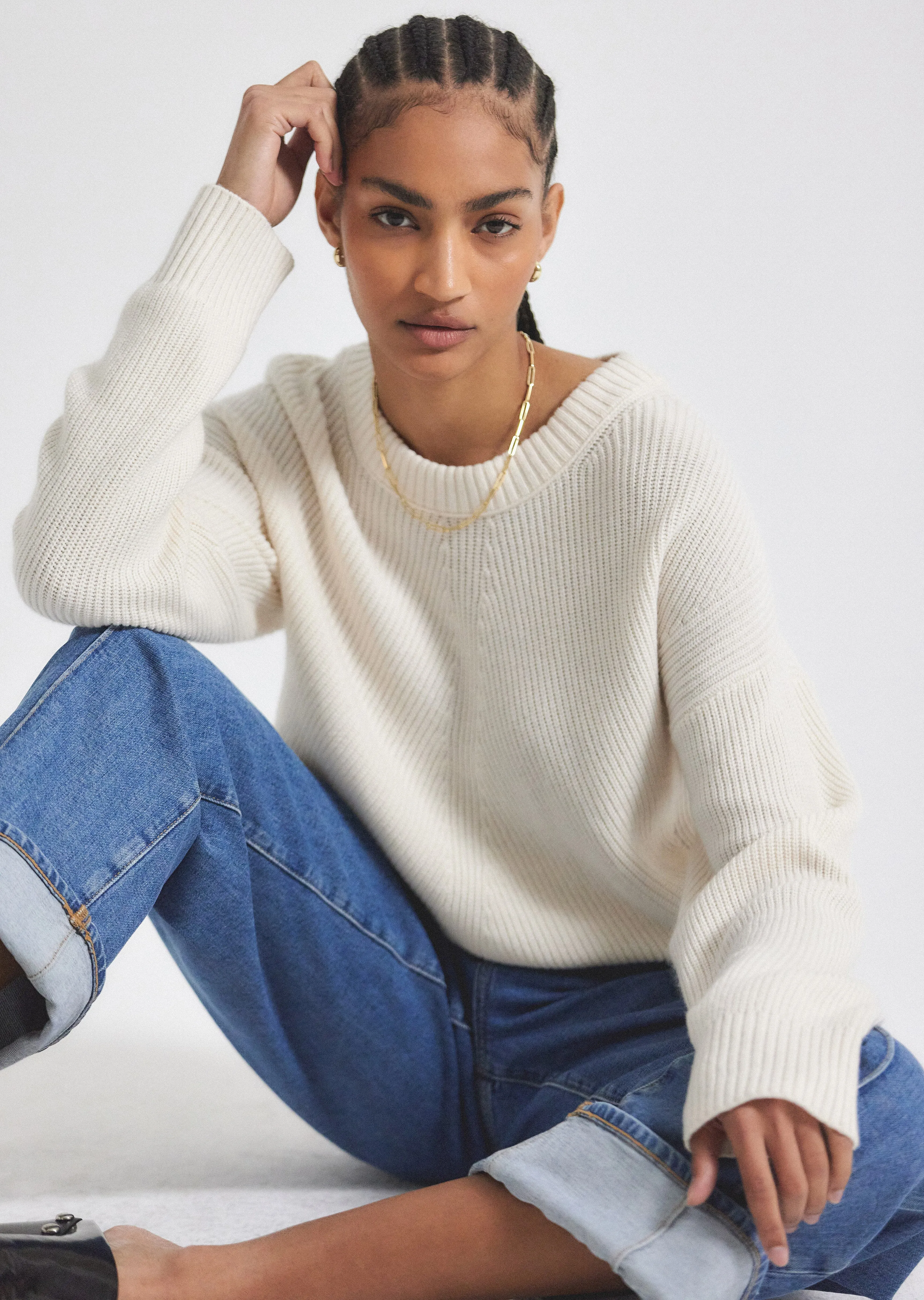 Lyon Mixed Media Sweater - Ecru-Lilac Multi