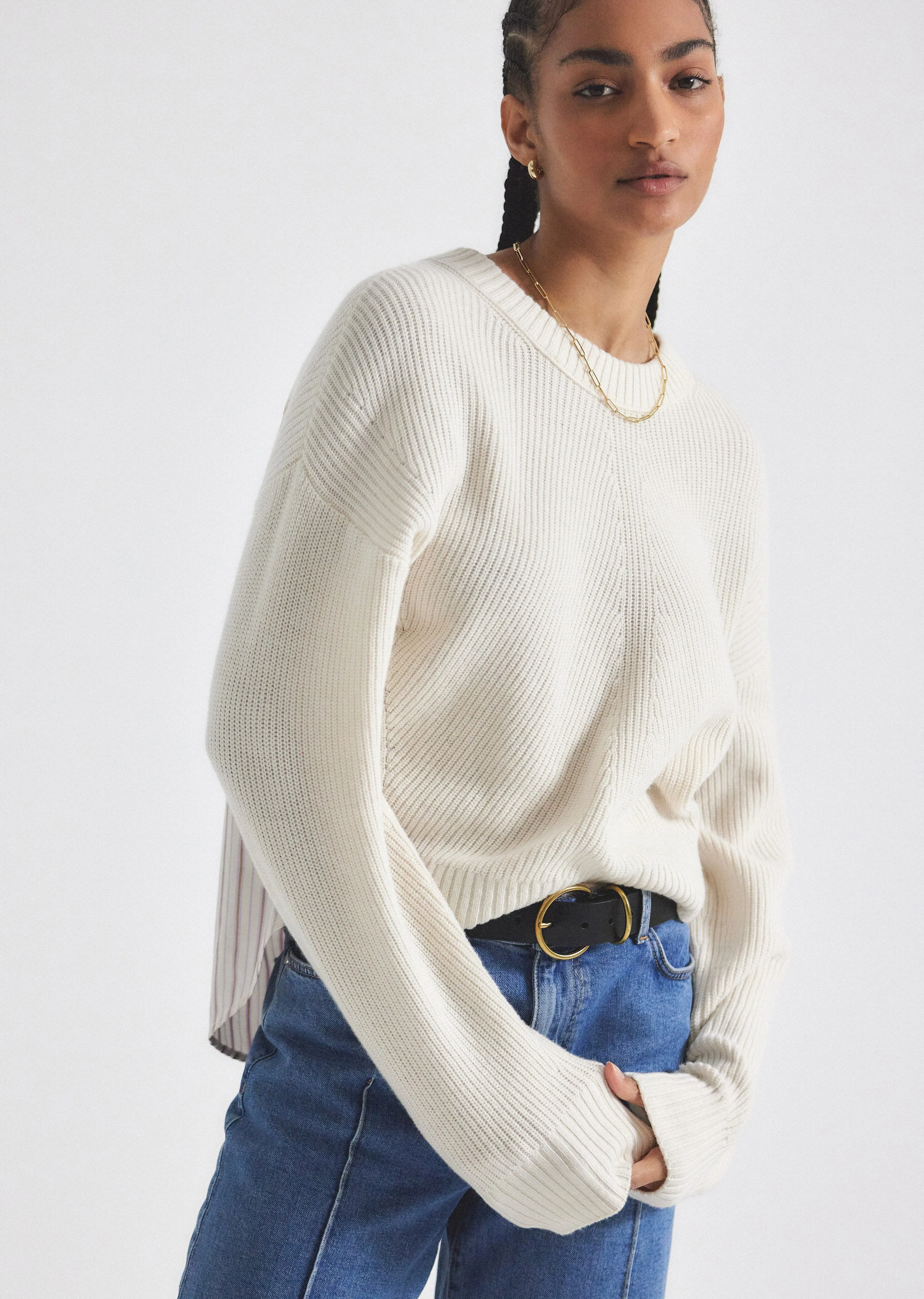 Lyon Mixed Media Sweater - Ecru-Lilac Multi