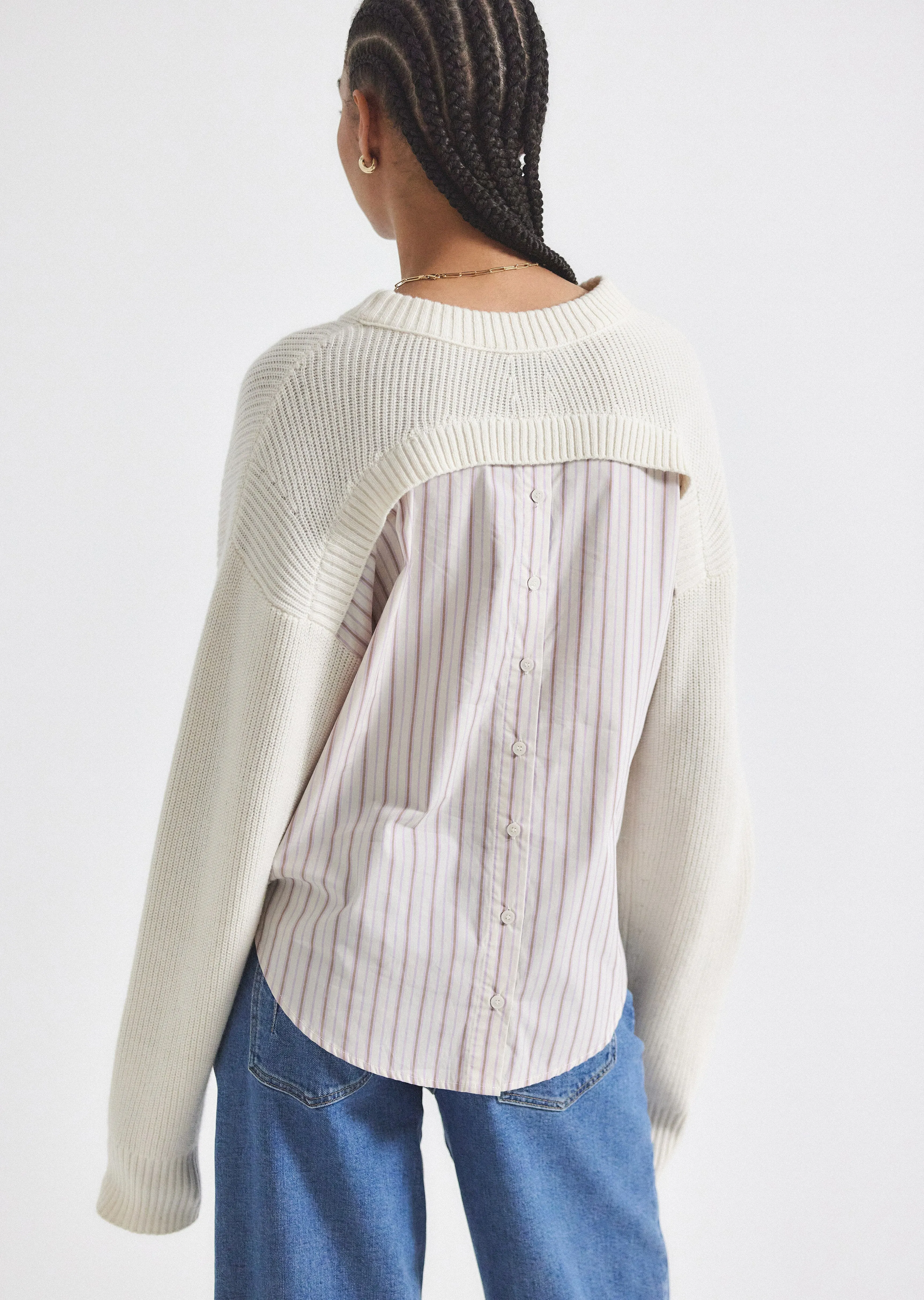 Lyon Mixed Media Sweater - Ecru-Lilac Multi