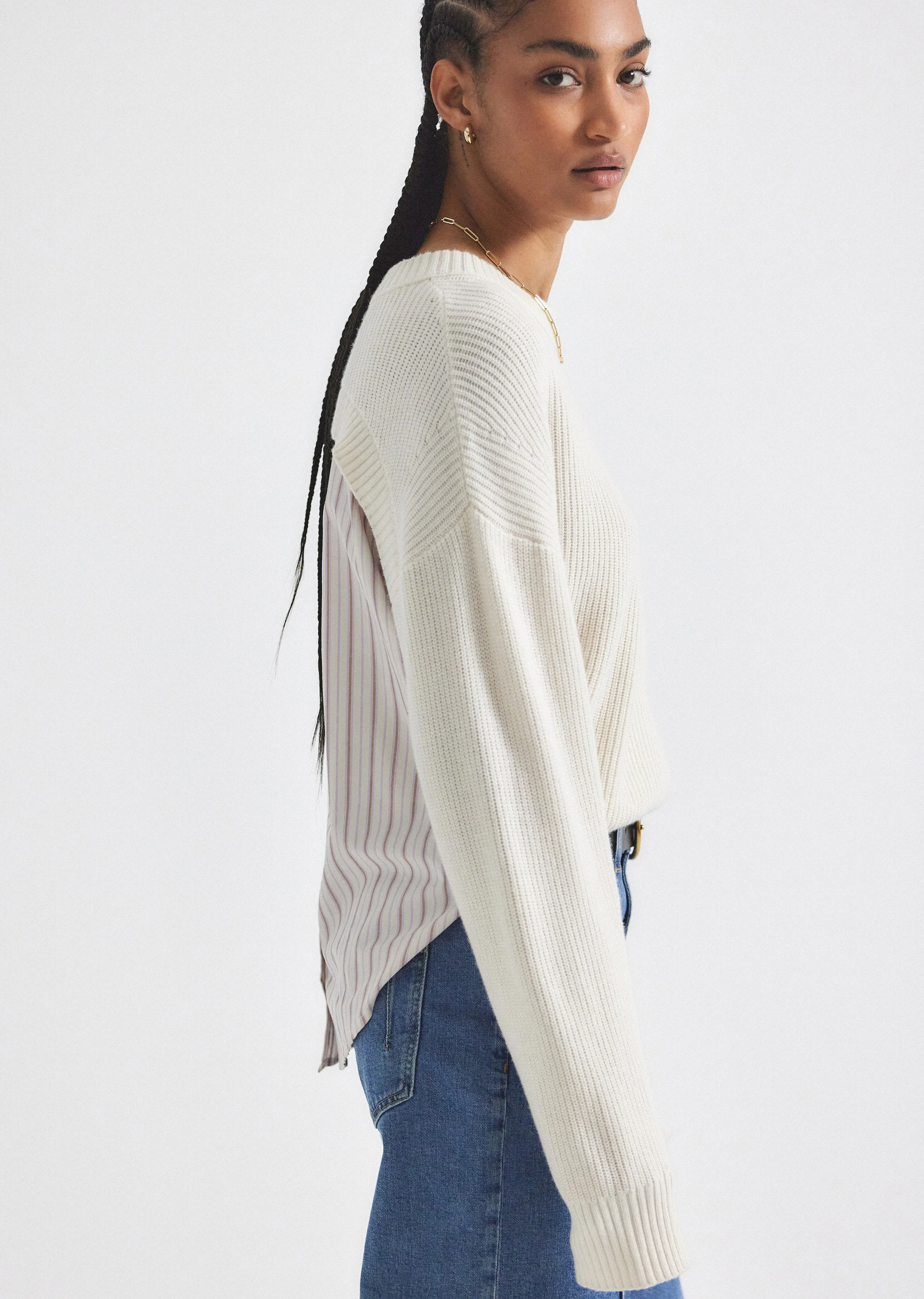 Lyon Mixed Media Sweater - Ecru-Lilac Multi