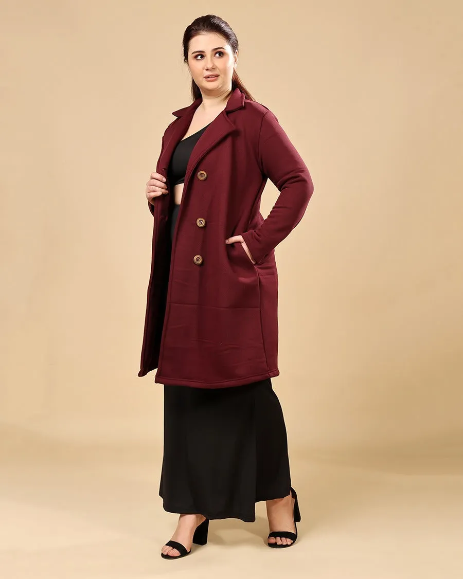 Maroon Solid Double Breatsed Coat