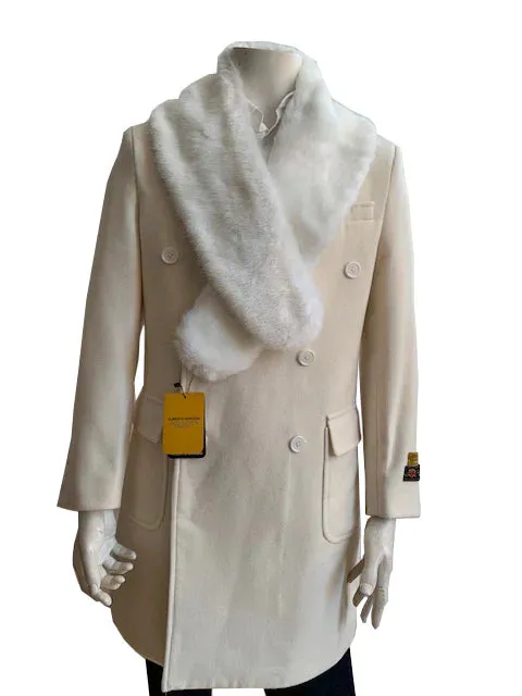 Mens Overcoat -Mens Long Wool Topcoats- Topcoat For Men-Mens DB Overcoat - Double Breasted Topcoat "White" Wool Coat