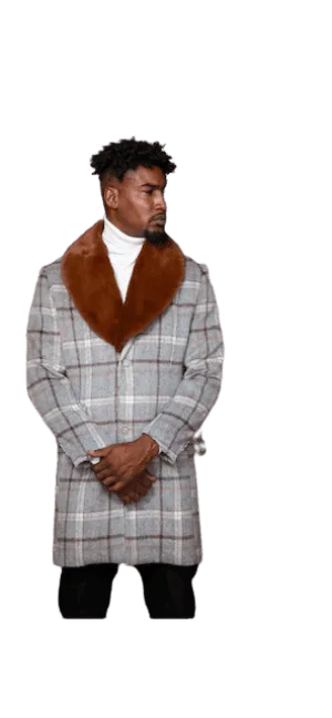 Mens Plaid Overcoat Brown Color