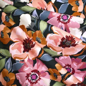 Painterly Poppy Floral Jersey French Terry Black/Rose