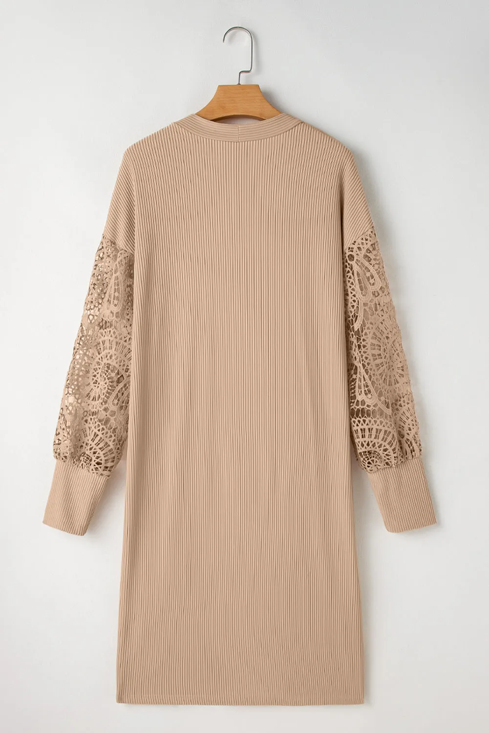 Parchment Lace Patchwork Ribbed Knit Open Front Duster Cardigan
