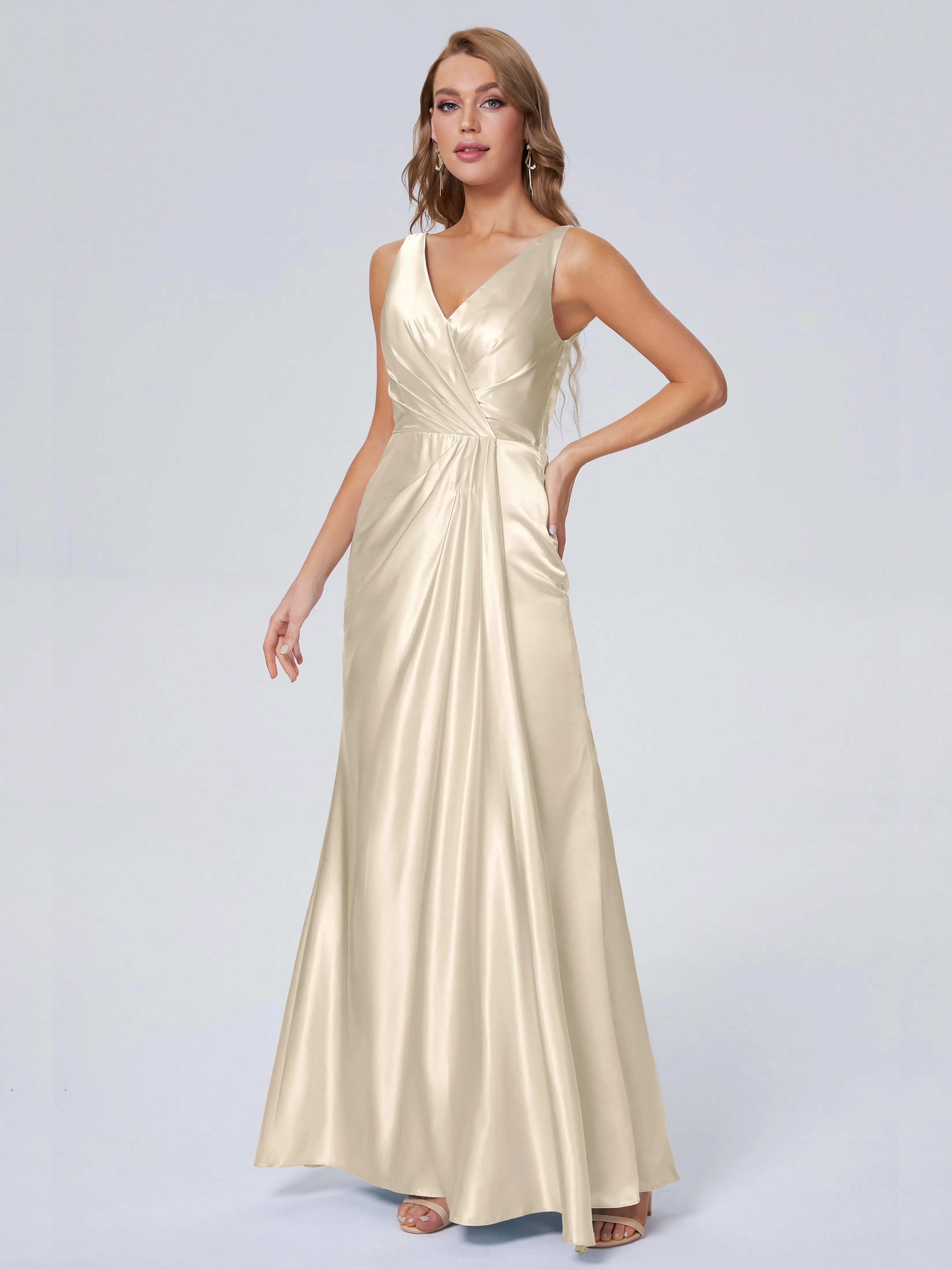 Parker V Neck Soft Satin Bridesmaid Dresses
