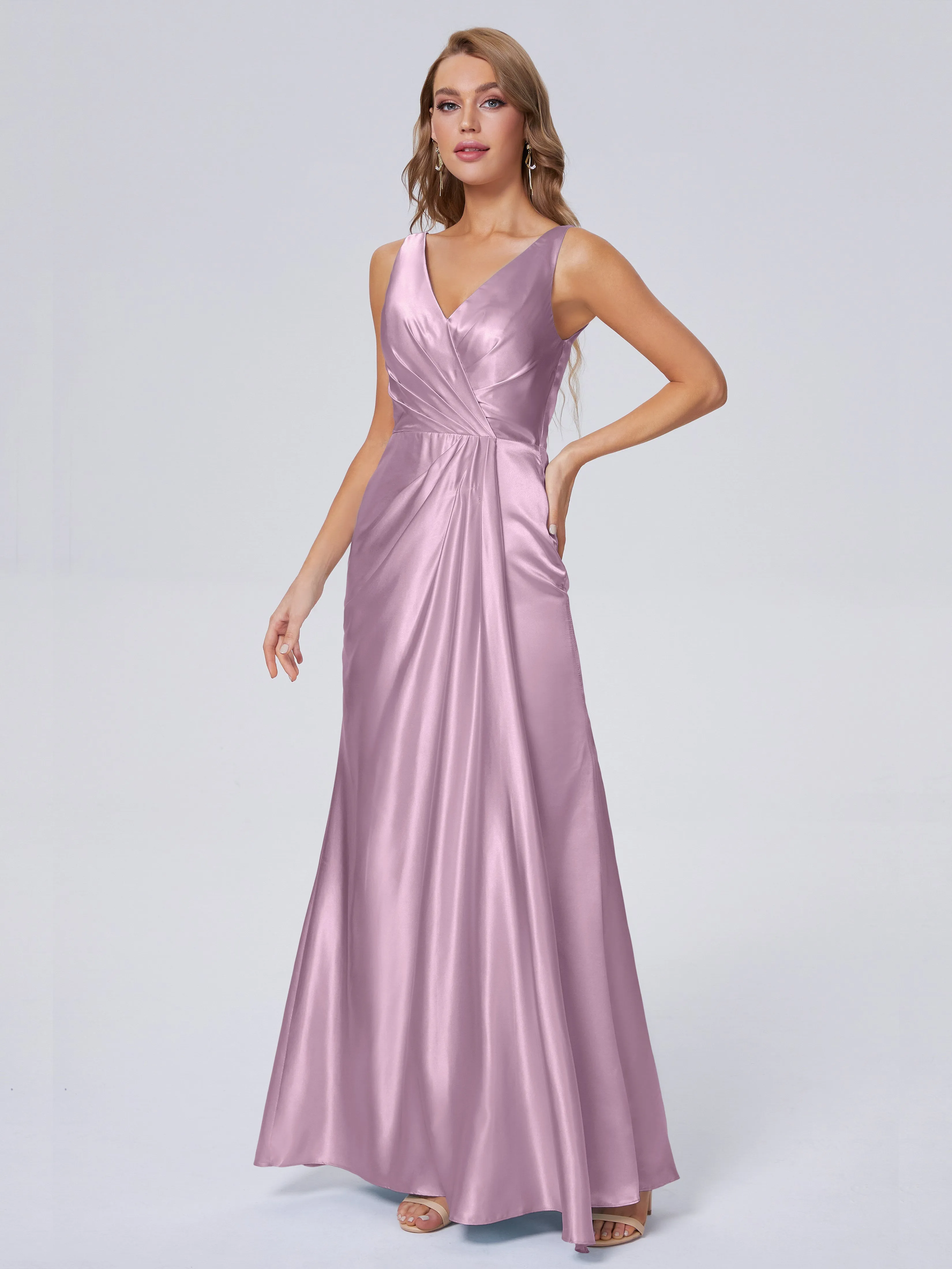 Parker V Neck Soft Satin Bridesmaid Dresses
