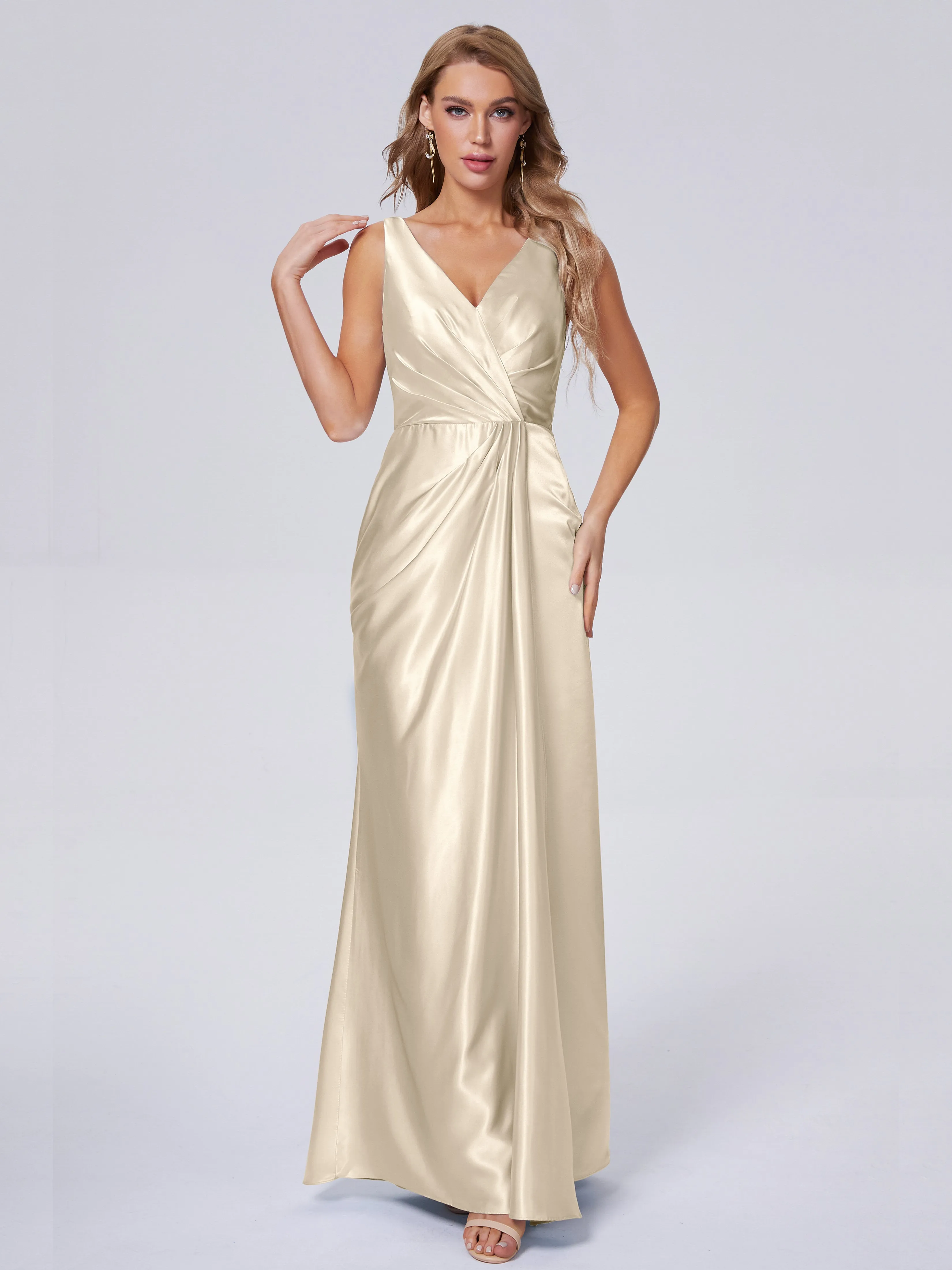 Parker V Neck Soft Satin Bridesmaid Dresses