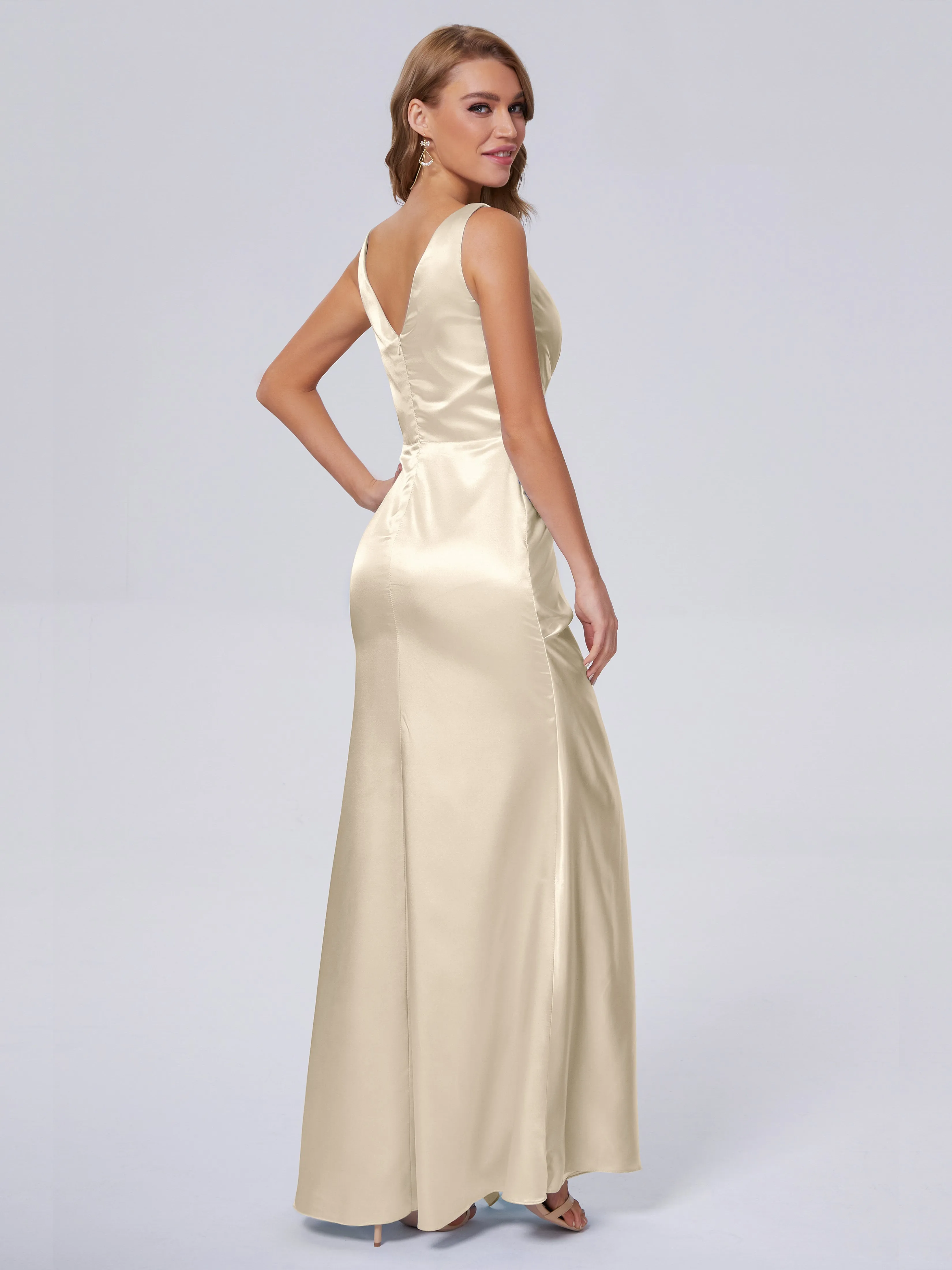 Parker V Neck Soft Satin Bridesmaid Dresses