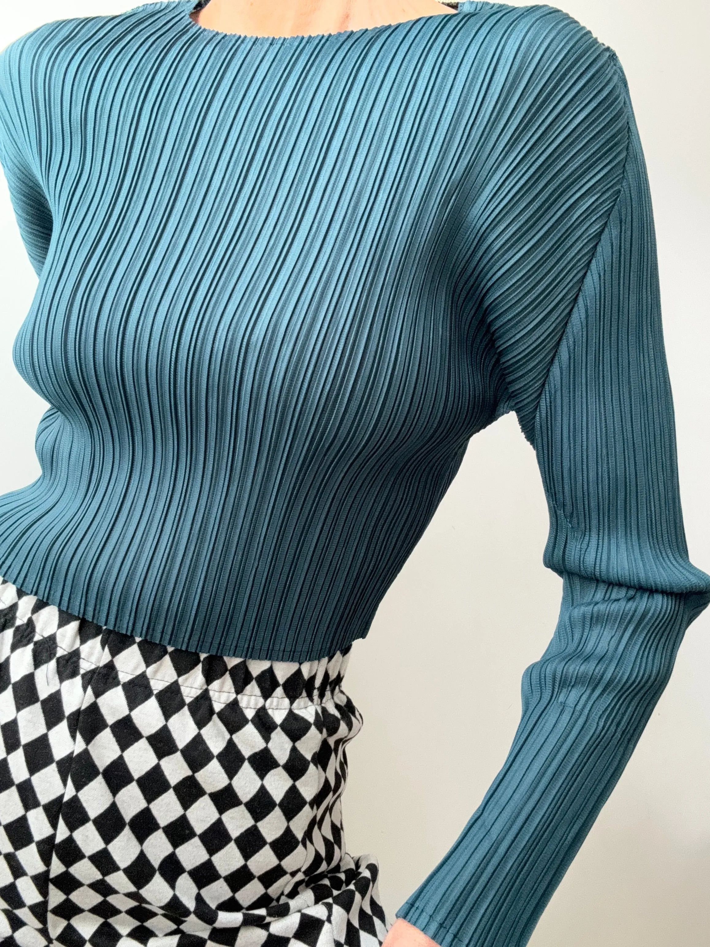 Pleat Me Long Sleeve Crop Top Teal