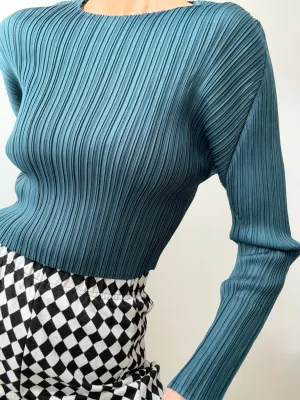 Pleat Me Long Sleeve Crop Top Teal
