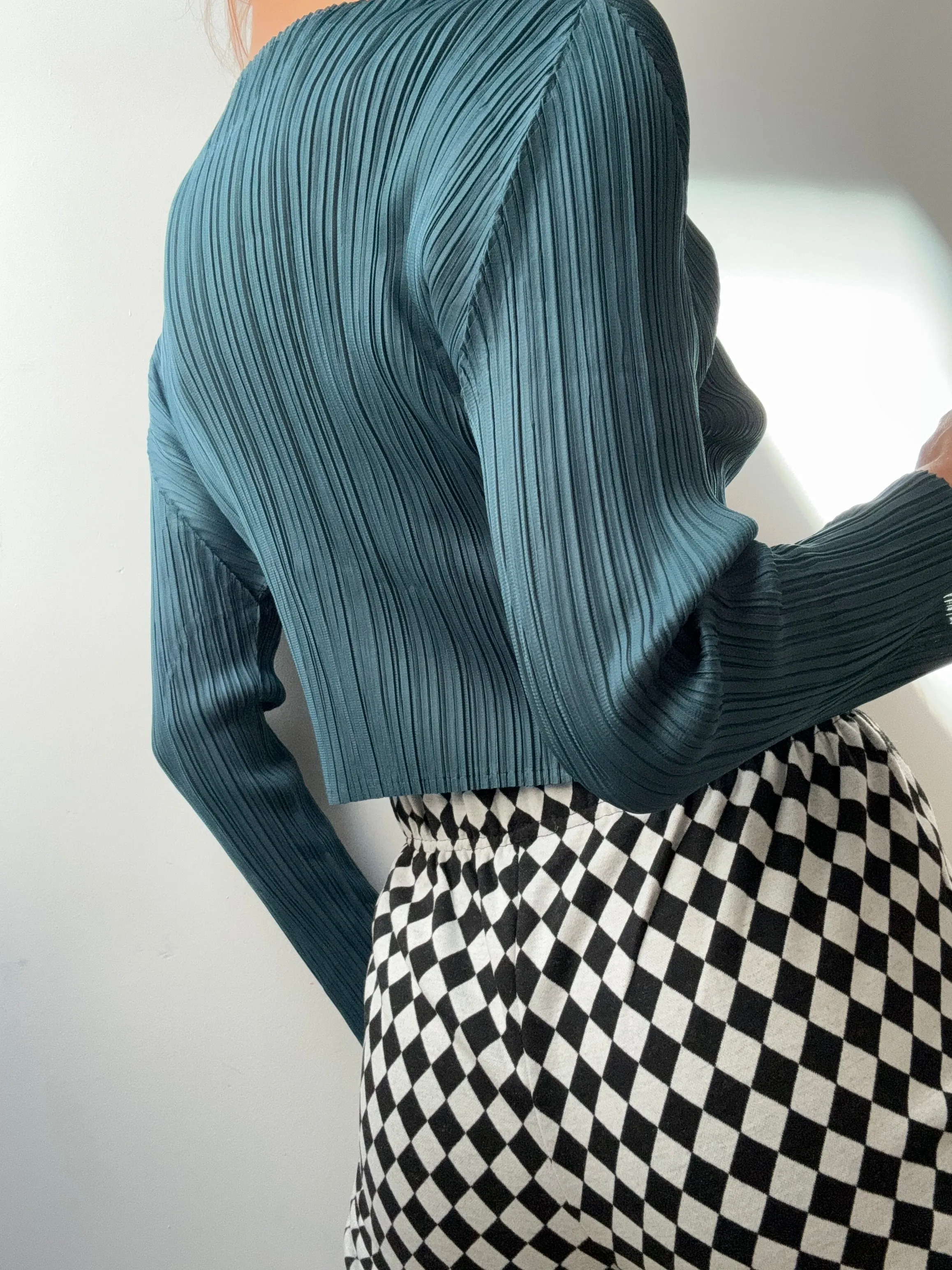 Pleat Me Long Sleeve Crop Top Teal
