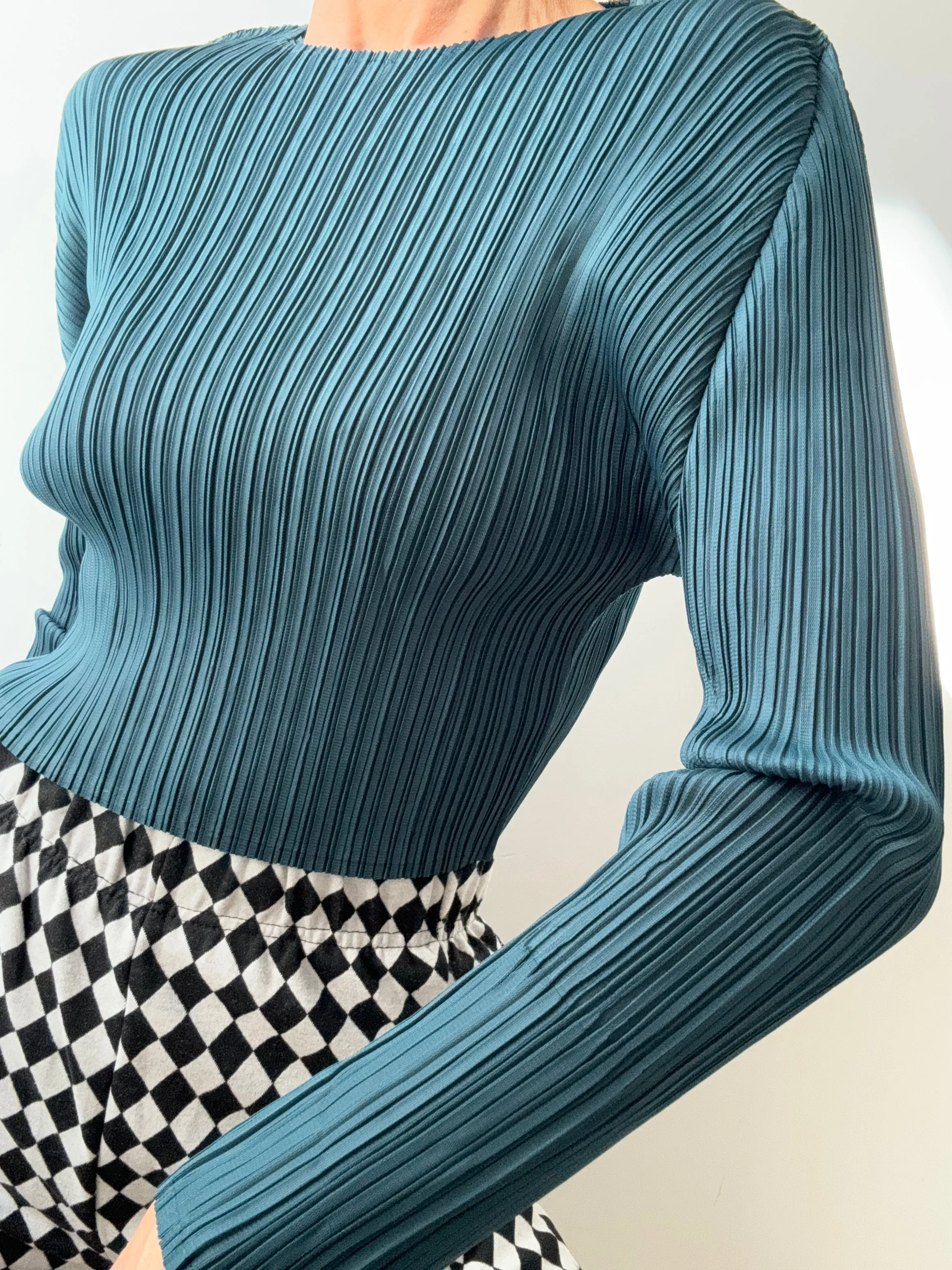 Pleat Me Long Sleeve Crop Top Teal