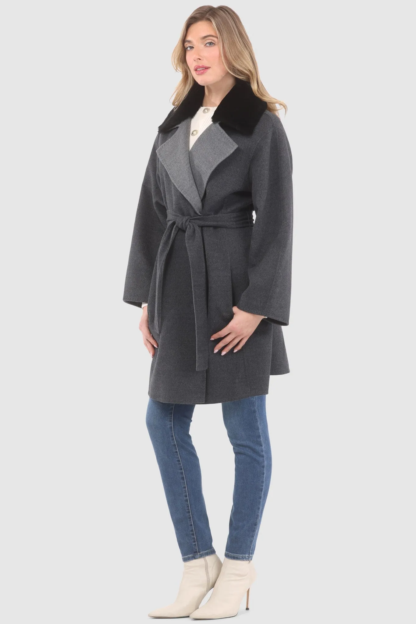 Reversible Loro Piana Wool Stroller with Detachable Select Shearling Lamb Collar, Belt