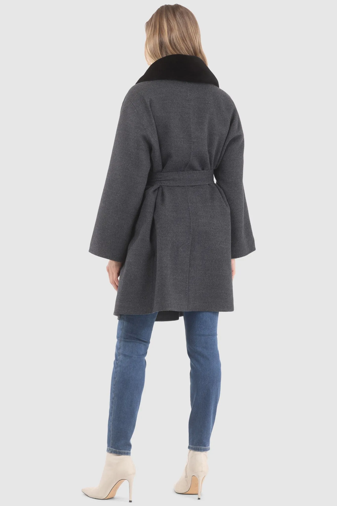 Reversible Loro Piana Wool Stroller with Detachable Select Shearling Lamb Collar, Belt