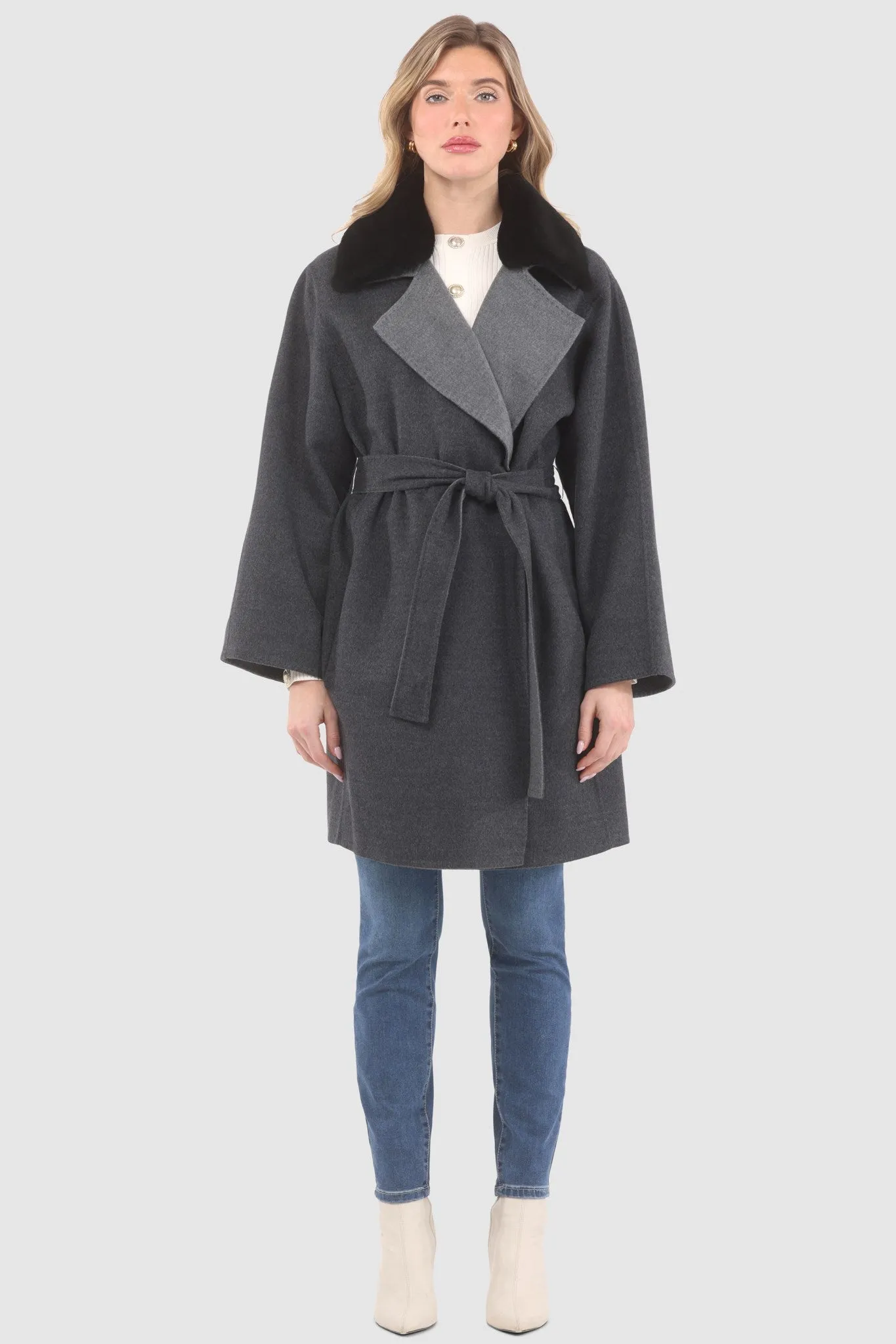 Reversible Loro Piana Wool Stroller with Detachable Select Shearling Lamb Collar, Belt