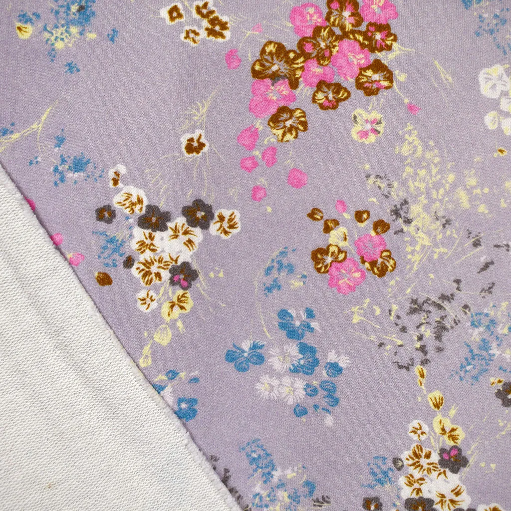 Scrolling Wildflower Print French Terry Lavender