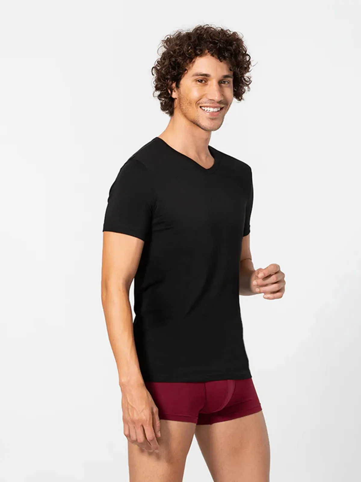 Signature Cotton V Neck Undershirt - Black