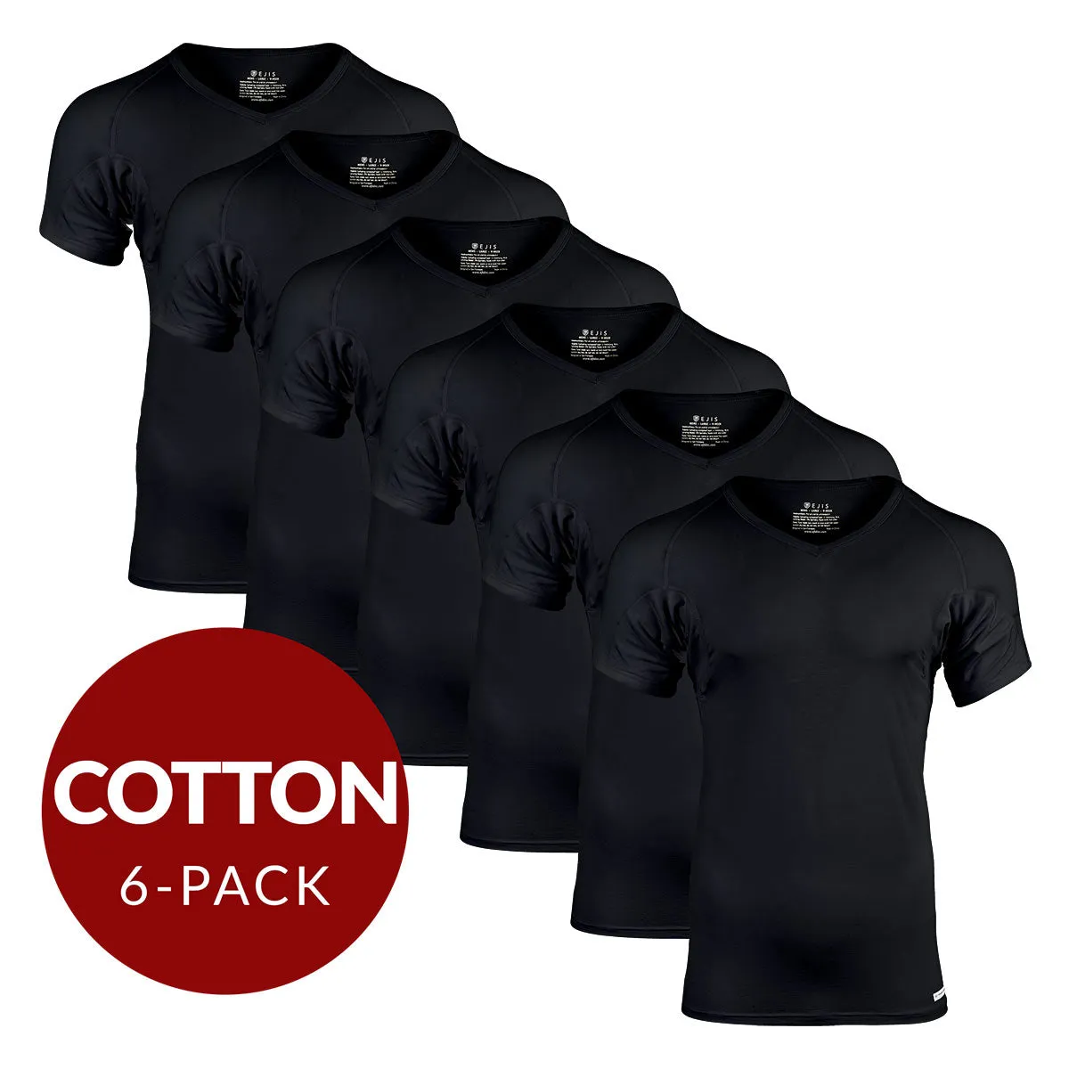 V-Neck Cotton Sweat Proof Undershirt For Men - Black 6-Pack