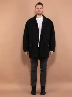 Vintage 80's Men Wool Parka Coat in Dark Gray